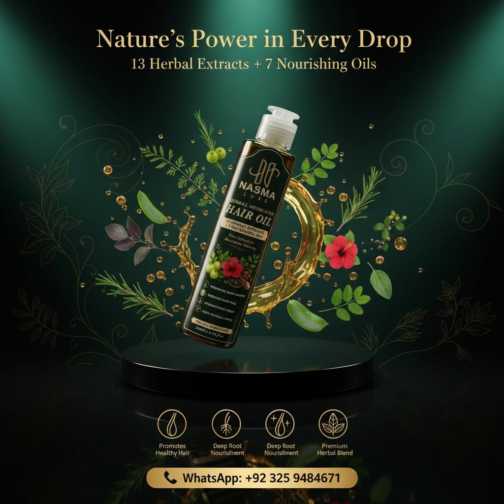 NASMA LUXE herbal hair oil with 13 herbal extracts and 7 nourishing oils